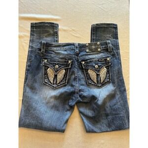 Miss Me Jeans Sz 30 Skinny Wing Rhinestone Bling Low Rise Medium‎ Wash